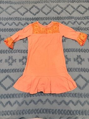 Jelly The Pug Coral Lace Yoke Ruffle Hem Dress